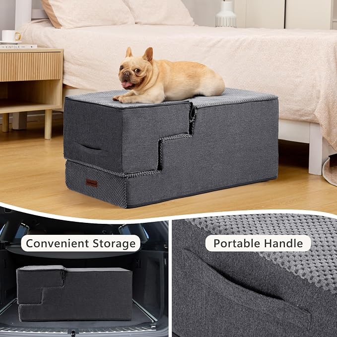 Aodisman Pet Stairs for High Bed, 5-Step Dog Stairs for Small Dogs, Indoor Non-Slip Dog Steps for Old Cats, Puppy, Small Medium Dogs,22.6" H,Gery
