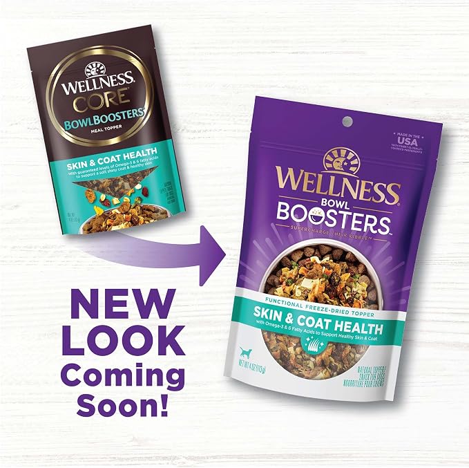 Wellness Bowl Boosters, Dog Food Topper for Small, Medium, & Large Breeds, Grain Free, Natural, Freeze Dried, Skin & Coat Health Chicken, 4 Ounce Bag (Pack of 2)