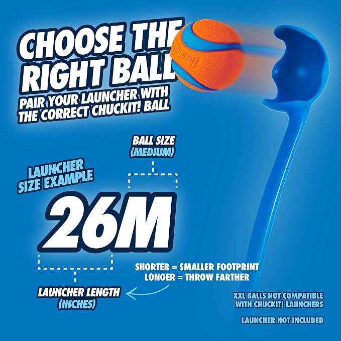 Chuckit! Classic 26M Dog Ball Launcher, 26in, Includes Medium 2.5in Ball | Compatible with Medium 2.5 In Balls, for Dogs 20-60 Pounds, Made in USA, Comes with 1 Medium Ultra DogBall