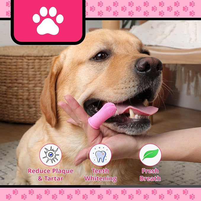 Dog Finger Toothbrush – Soft Silicone Finger Brush for Dogs & Puppies – Gentle Dental Care for Pets – Easy-to-Use Dog Toothbrush for Small, Medium & Large Breeds (Pink/White)