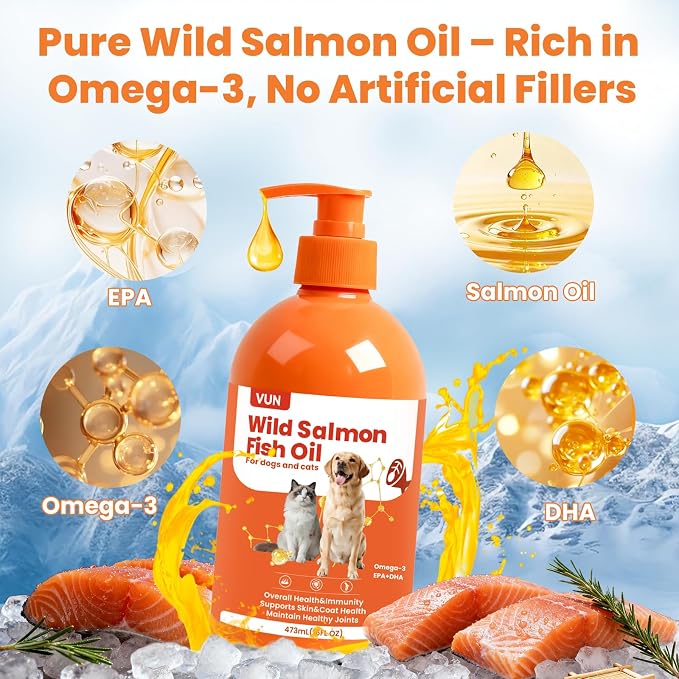 VUN Salmon Fish Oil for Dogs Skin and Coat,Unflavored Dog Omega 3 Oil