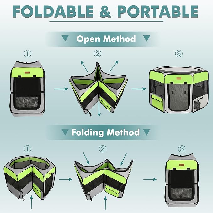 Portable Foldable Dog Playpen - Pet Tent, Green