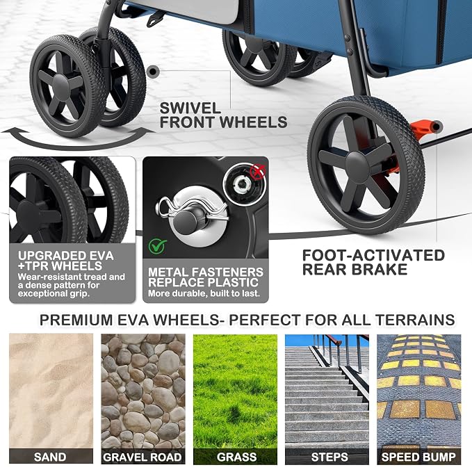 MoNiBloom Double Pet Stroller - Navy Blue/Gray, 4 Wheels