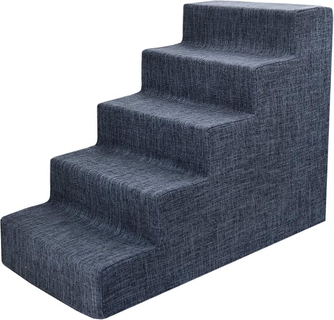 Best Pet Supplies Dog Stairs & Steps - Foam Steps for Small Dogs & Cats, Non-Slip Indoor Balanced Pet Step Support, Dog Ramp, No Assembly, Dark Gray Linen, 5-Step (22.5-inch Height)