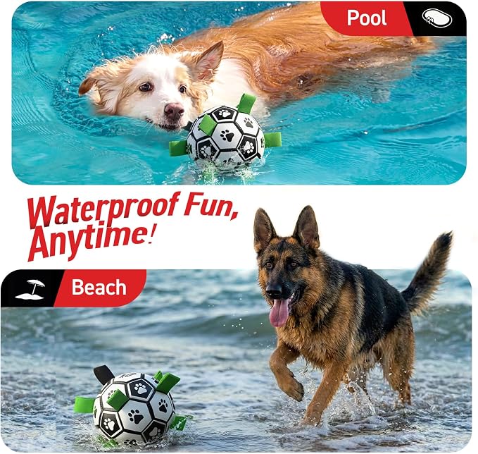 QDAN Large Dog Toys, Soccer Ball for Dogs with Straps, 9 Inch Big Dog Ball | Training Soccer Balls for >90 lbs Dogs, Giant Herding Ball for Dogs, Interactive Water Pool Toys for Tug Chase, Dog Birthday