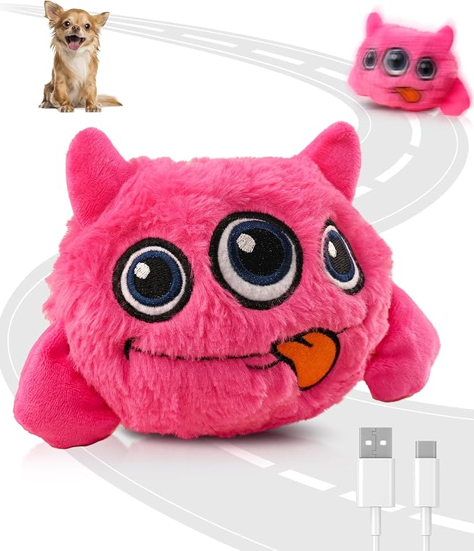 Petbobi Interactive Dog Toys for Small Medium Breeds Moving Barking Ball | Bobby motor action, Auto rolling design, Boredom buster, Stimulating play, Plush monster, Washable cover, USB rechargeable