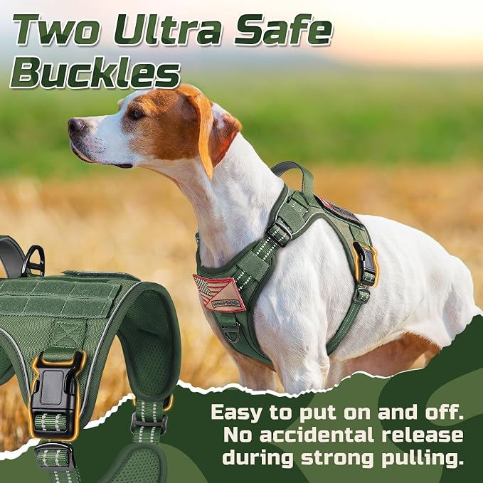rabbitgoo Tactical Dog Harness for X-Large, No Pull Military Service Vest | Molle & Handle, Heavy Duty, Adjustable, Reflective Straps, Easy Control for Training Walking, Green, X-Large
