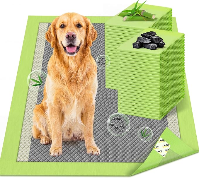 CROCI Dog Pads Extra Large, 28"x34" Pee Pads for Dogs, 2X Odor-Control with Charcoal & Bamboo Material, 4-Corner Adhesive Tabs, Super Absorbent & Leak-Proof, Disposable (40 Counts)