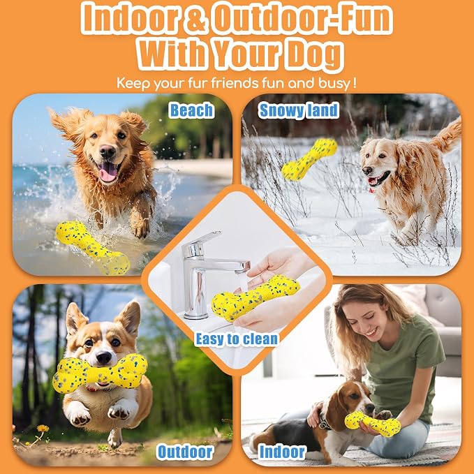 Moonorange 2Pcs Upgrade Bone Dog Balls+Rugby Dogs Toys for Aggressive Chewers, Indestructible Tennis Balls for Dogs (Yellow)