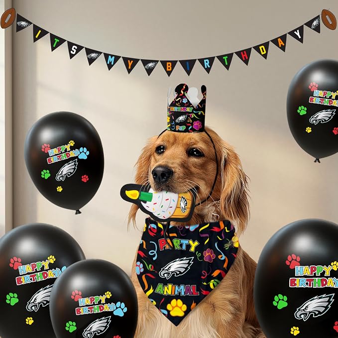NFL Philadelphia Eagles Pet Birthday Bandana, NFL Dog Birthday Party Set and Costume, Licensed Dog & Cat Birthday Party Scarf, Football Team Pet Outfit, Puppy Bday Accessory, Size Large/X-Large