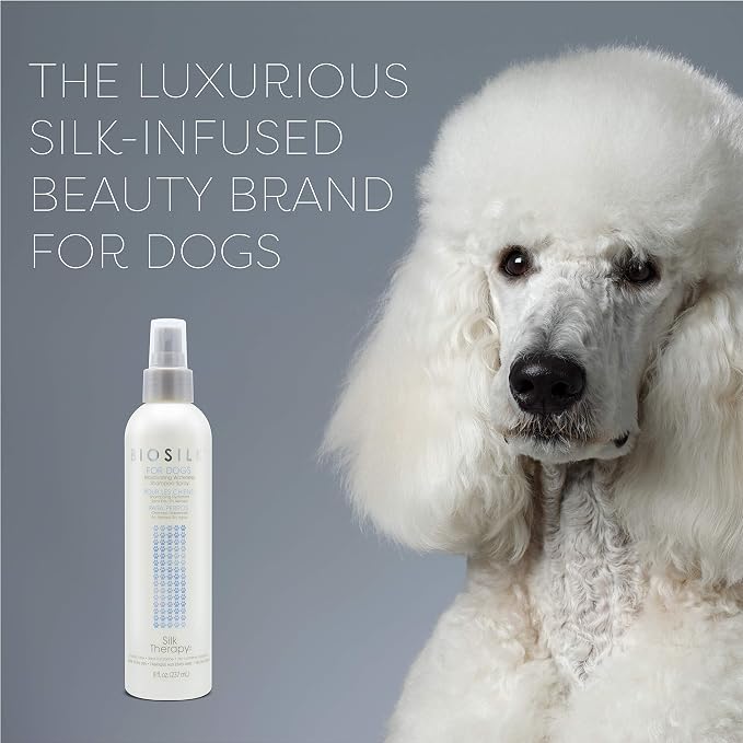 BioSilk for Dogs Silk Therapy Deep Moisture Waterless Shampoo Spray, No Rinse Between-Bath Dog Grooming Spray, Sulfate and Paraben Free, pH Balanced, Made in USA, 8 Fl Oz