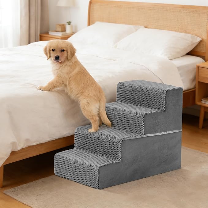 4-Step Dog Stairs for Large Dogs and Cats, 18in H Dog Steps for Couch, Sofa, Chair, Durable Non-Slip Sturdy Pet Steps, Pet Ramp for High Bed Indoor
