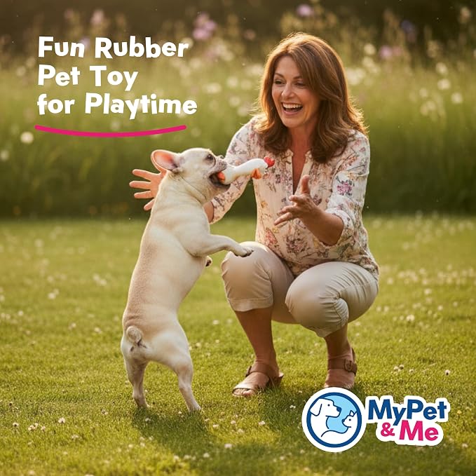 My Pet & Me Rubber Squeaky Dog Toys for Small Dogs and Puppies, Soft Latex Squeak Toy for Light to Moderate Chewers, Teething and Fetch Play with Squeaker (White Chicken, 7.8 Inch)