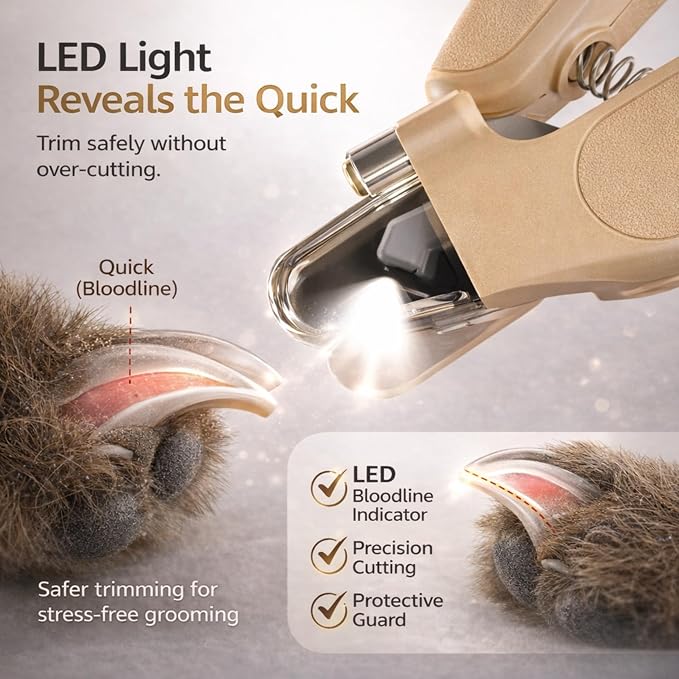 2-in-1 Dog & Cat Nail Clippers with Light & Grinder, Dark Beige