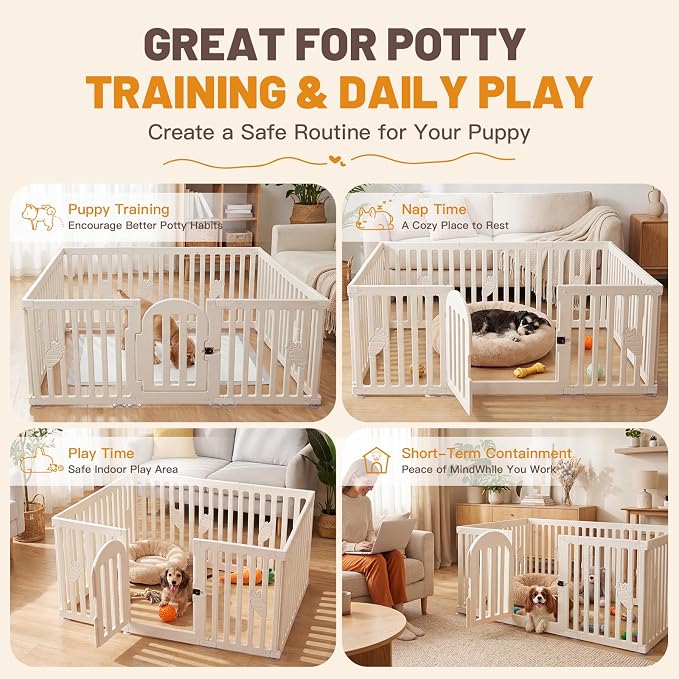 Dog Playpen Indoor with Door, 10-Panel 25.6" Tall Dog Play Pen, Easy-Assembly Plastic Puppy Playpen Fence for Dogs, Pet Playpen for Puppies, Cats & Rabbits, Secure Indoor Dog Pen, Corral para Perros