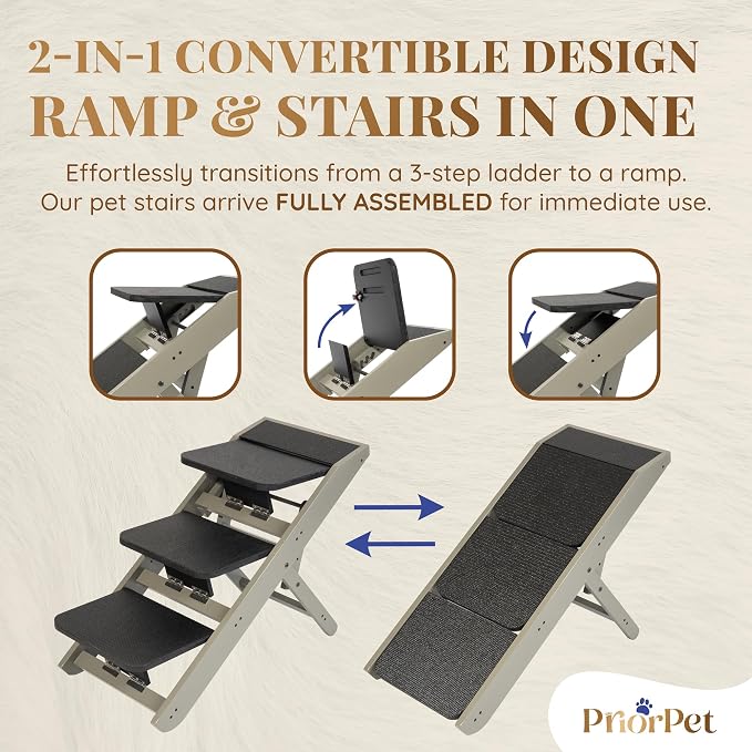 Dog ramp for Couch – Non-Slip, Sturdy Build Foldable Dog ramp – Supports up to 200lbs – Adjustable 7'' to 20'' – Landing Platform Seamlessly Connects – Birchwood Pet Ramp for Small Dogs – Gray
