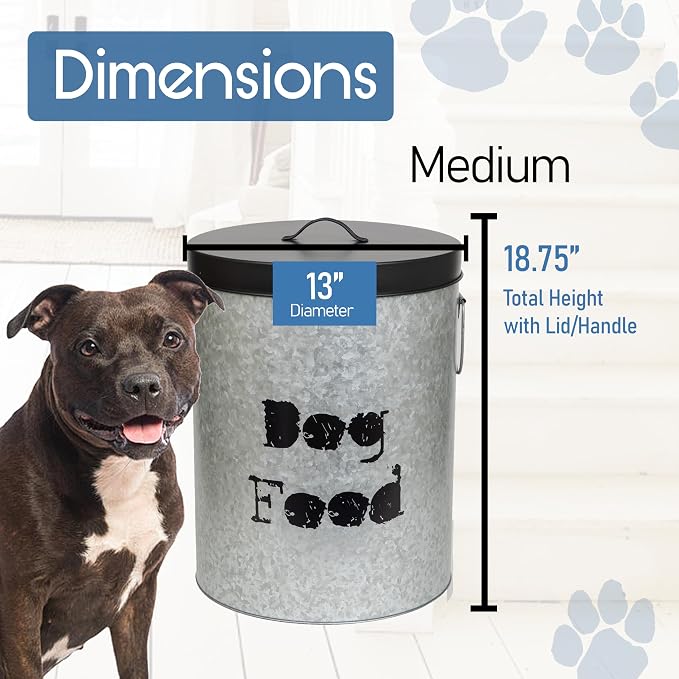 Medium Dog Up To 40lb Pet Food Storage Canister with Scoop – Durable & Airtight for Freshnesss, Minimalist Design & Recyclable, Medium Metal Container (Dog Bin - Medium Size)