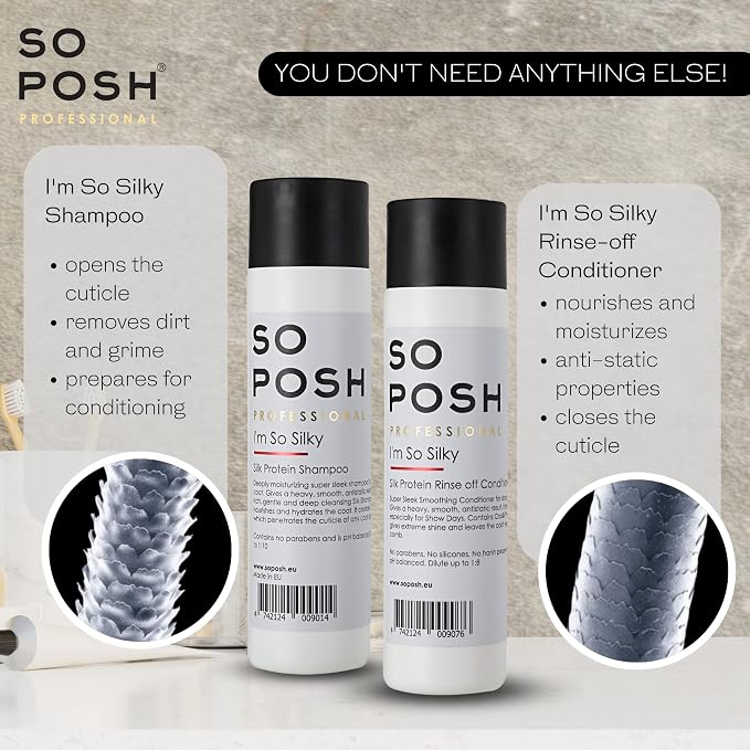 So Posh I’m So Silky Rinse-Off Dog Conditioner - with Silk Protein, Perfect for Drop-Coats Like Maltese & Shih Tzu, Smooth & Anti-Static Result, Silicone & Paraben Free Free, 1:10 Concentrate 8.4 Oz