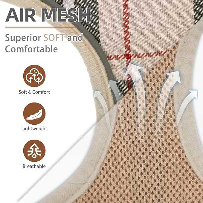 PUPTECK Small Dog Harness and Leash Set, No Pull Adjustable Puppy Cat Harness, Reflective Soft Mesh Pet Vest Small Sized, Beige, S
