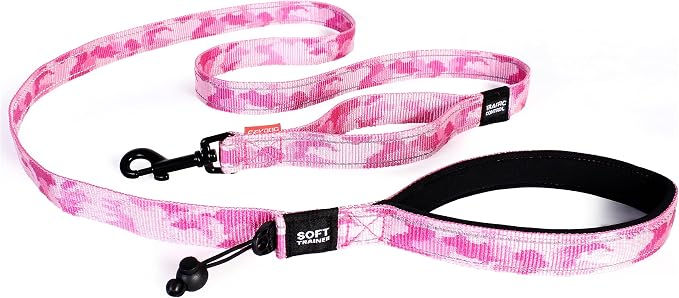 EzyDog Soft Trainer LITE Dog Leash, 6 ft. Leash - 72”, Pink Camo | Traffic Control Handle, Ideal for Dogs over 26 lbs., 1" Wide Soft Touch Webbing, Reflective Stitching, Accessory Attachment,