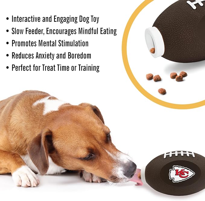 Pets First NFL Kansas City Chiefs Football Treat Dispensing Toy for Dogs, Cats - Interactive Fun, Natural Rubber Toy