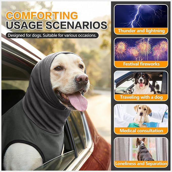 Dog Anxiety Vest,Pet Calming Hoodie Breathable Dog Anti-Anxiety Jacket for Thunder Fireworks and Separation,Grey M