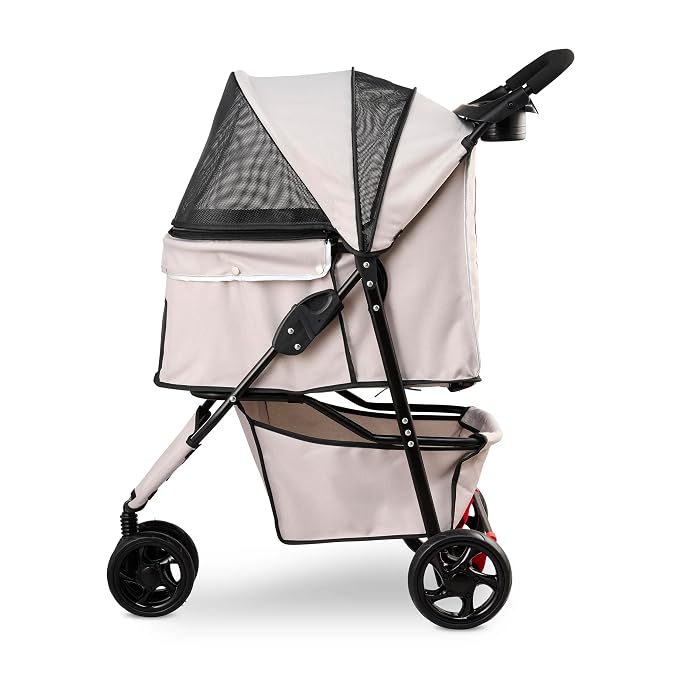 Carlson Pet Stroller - Khaki, 360° Swivel Wheel