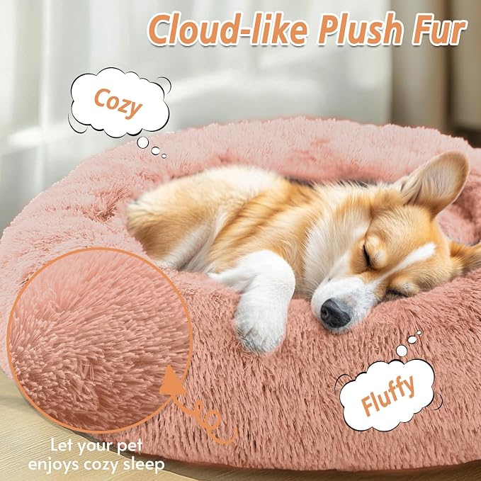 JOLLYVOGUE 27" Calming Donut Dog & Cat Bed, Peach Pink