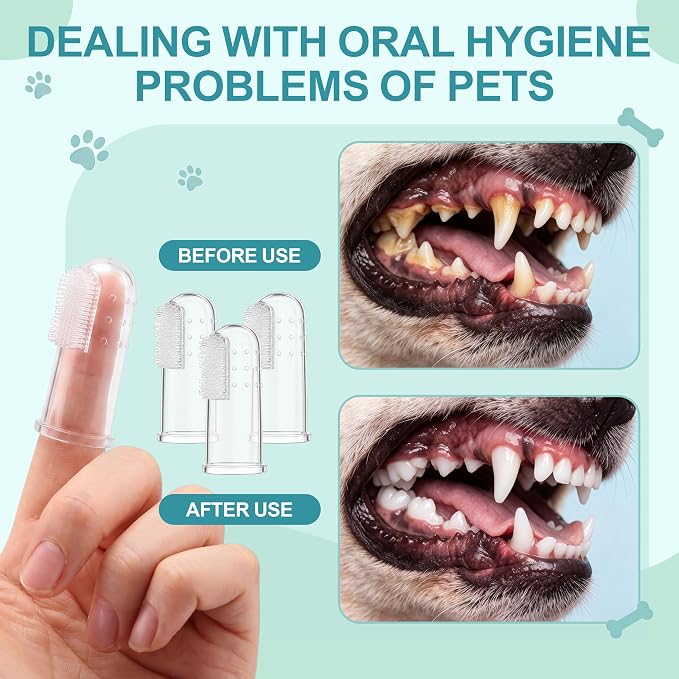 200 Pcs Dog Tooth Brushing Kit, Finger Toothbrush for Dogs Cats Puppy with Silicone Bristles and 16 Round Particles, Thickened Silicone-Layer Transparent Pet Dental Care