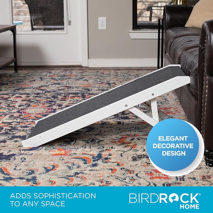 BIRDROCK HOME Adjustable Pet Ramp for Small Dogs, Cats, Puppies - Foldable Wooden Dog Ramp for Couch, Bed, Car - Indoor or Outdoor- Safe, Portable, Non-Slip Carpet - 16", White