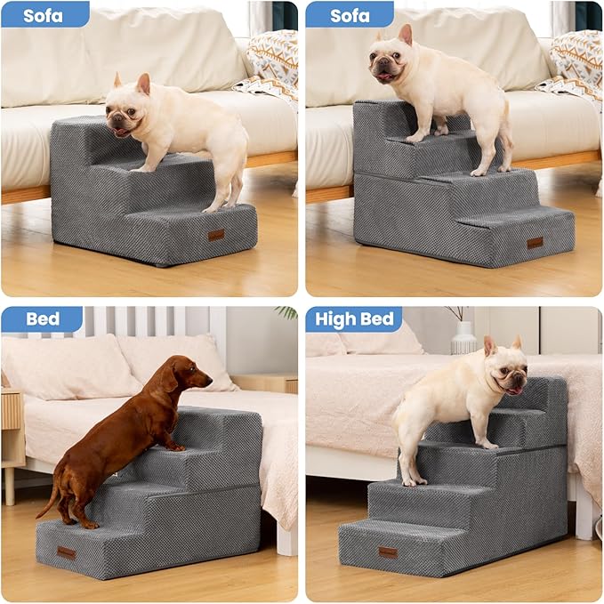 Aodisman Dog Stairs for Small Dogs & Cats,3-Step Extra Wide Non-Slip Pet Steps for Couch Sofa and Chair,Grey,15.7" H