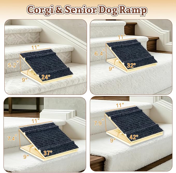 4 Pack Adjustable Dog Ramps for Stairs, Upgraded Pet Stair Ramp for Small Dogs, Portable Dog Stairs with Mat for Small Dogs and Cats, Non-Slip Pet Steps for Senior, Short-Legged & Injured Pets