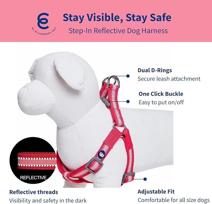 Blueberry Pet Essentials Step-in Reflective Back to Basics Dog Harness, French Pink, Chest Girth 20" - 26", Medium, Adjustable Harnesses for Dogs