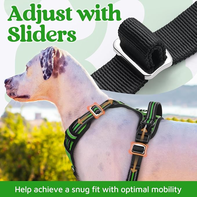 rabbitgoo Dog Harness for Large, No Pull 3 Buckles Easy On & Off | Soft Padded, Walking with Control Handle, Adjustable and Reflective, Green, X-Large