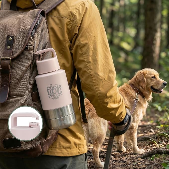 32oz Insulated Dog Water Bottle Dispenser, 3-in-1 Stainless Steel Travel Cup with 2 Detachable Food and Water Bowls, Leak Proof Large Pet Gear, Dog Mom Gift for Dog Lovers