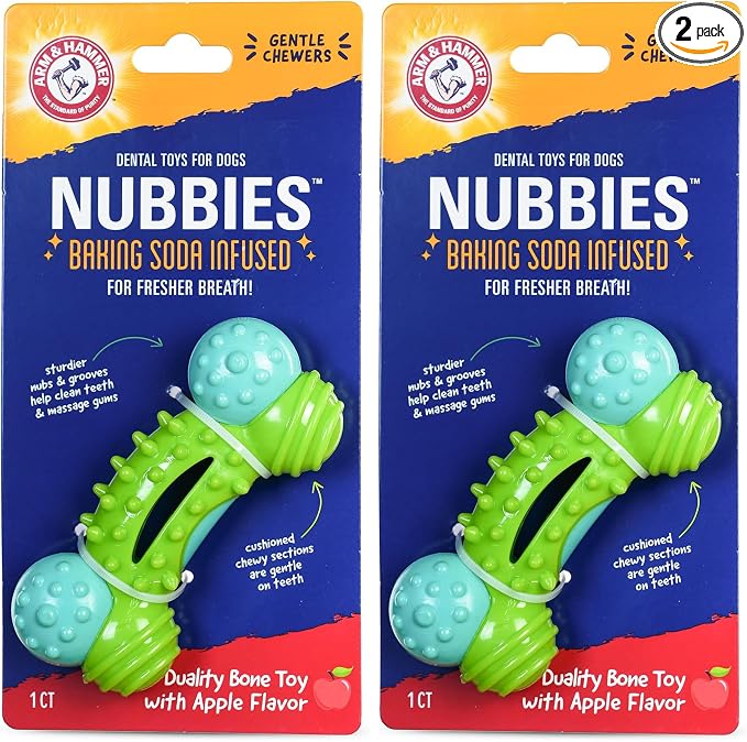 Arm & Hammer for Pets Nubbies Duality Bone Dental Dog Toy| Best Chew Toy for Moderate Chewers | Helps Reduce Plaque & Tartar | Green Apple Flavor Baking Soda (Pack of 2)