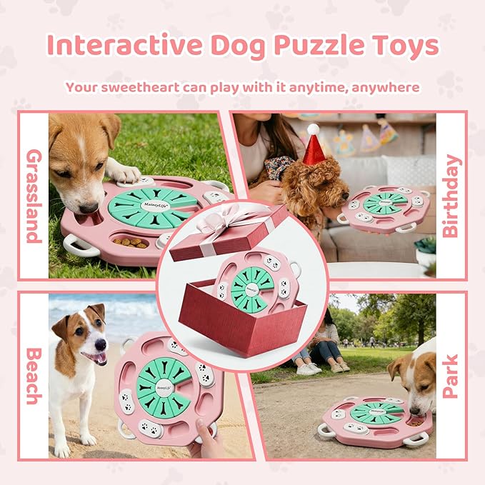 MateeyLife Dog Puzzle Toy, Interactive Dog Toys to Keep Them Busy, Enrichment Toys for Dogs, Treat Dispensing Dogs Toy with Slow Feeder for Smart Breeds, IQ Training & Brain Stimulation, 2 Levels
