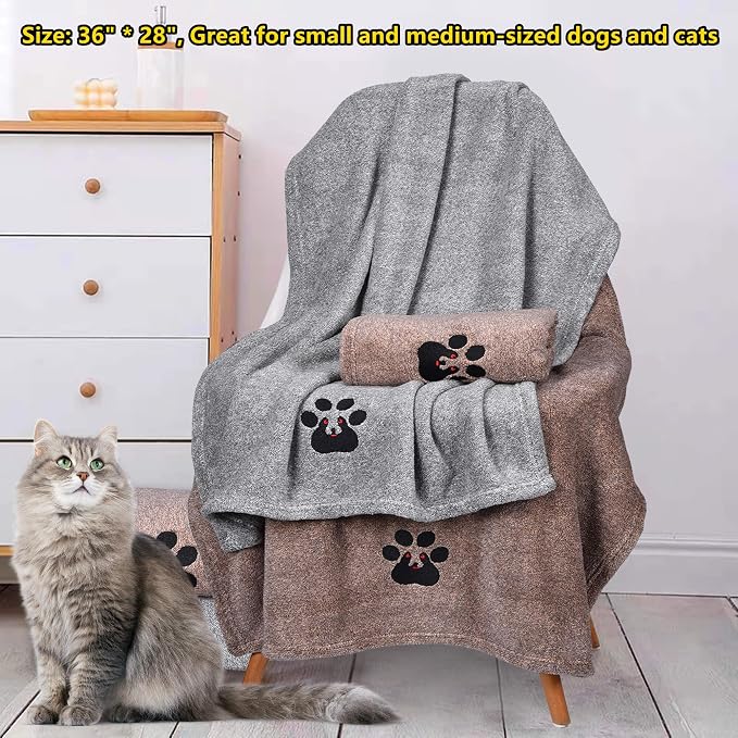 Dogvingpk Medium Dog Towel 4 Pack, Super Absorbent Soft Quick Drying Microfiber Pet Bath Towels for Medium & Small Dogs (M-36" * 28", 2Grey and 2Brown)