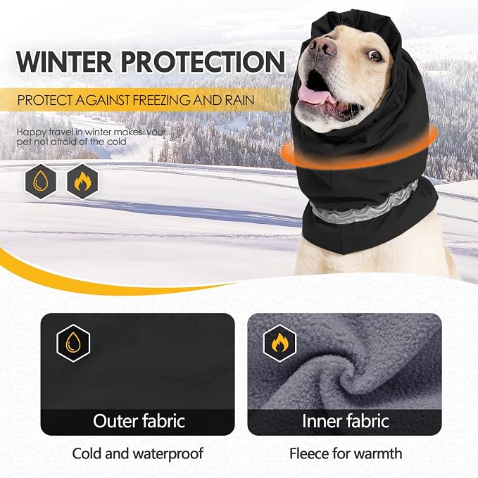 Dog Ear Cover Adjustable Ear Protection Winter Warm Outdoor Rainproof Travel Coldproof Dog Neck Wrap Black S