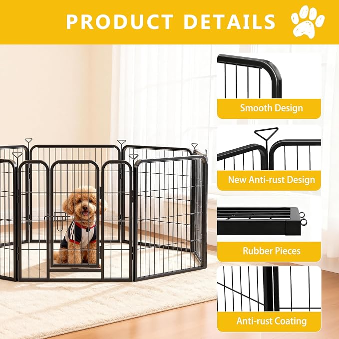 Dog Playpen, Heavy Duty Metal Gate, 24in, 8 Panels, Anti-Rust, Puppy & Small Dogs