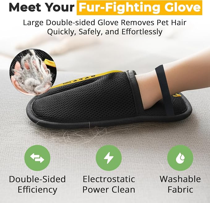 ZARAD Pet Hair Removal Glove for Dogs & Cats, Silicone, Black