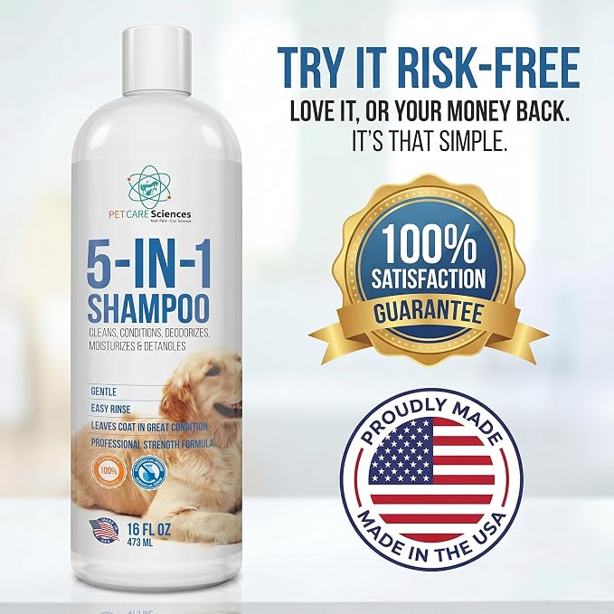 16 floz 5 in 1 Dog Shampoo for Itchy Skin - Sensitive Skin Dog Shampoo for Smelly Dogs - Dog Shampoos & Conditioners - Made in The USA
