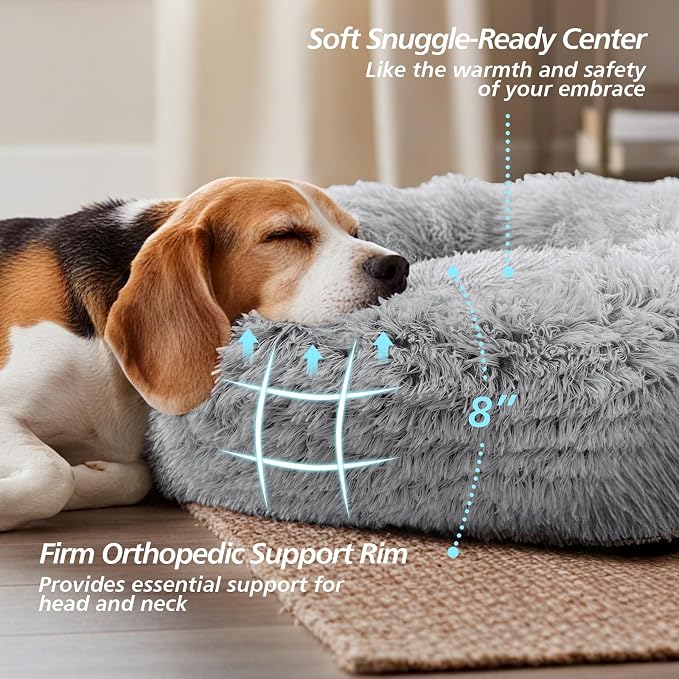 JOLLYVOGUE 27" Calming Donut Dog & Cat Bed, Smoke Grey