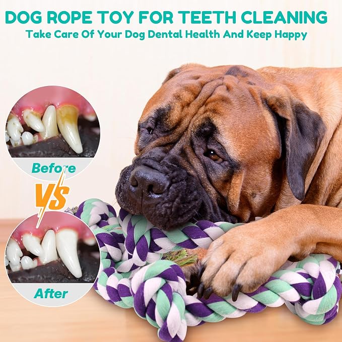 loncoldy Dog Rope Toy 42In 6 Knots Indestructible Natural Cotton - Tough Chew Toys for Medium/Large Breeds Aggressive Chewers, Daily Companionship, Heavy Duty Tug of War Dog Pull Rope Teeth Cleaning