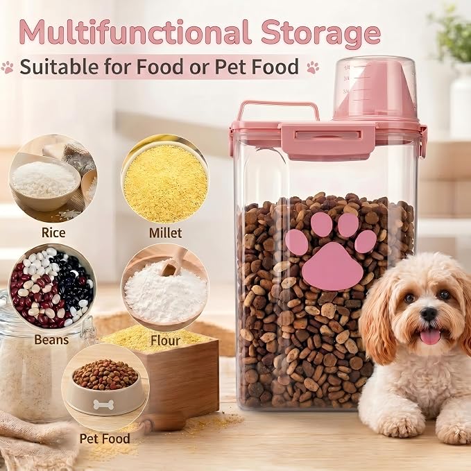 Dog Storage Container with Cleaning Brush and Measuring Cup