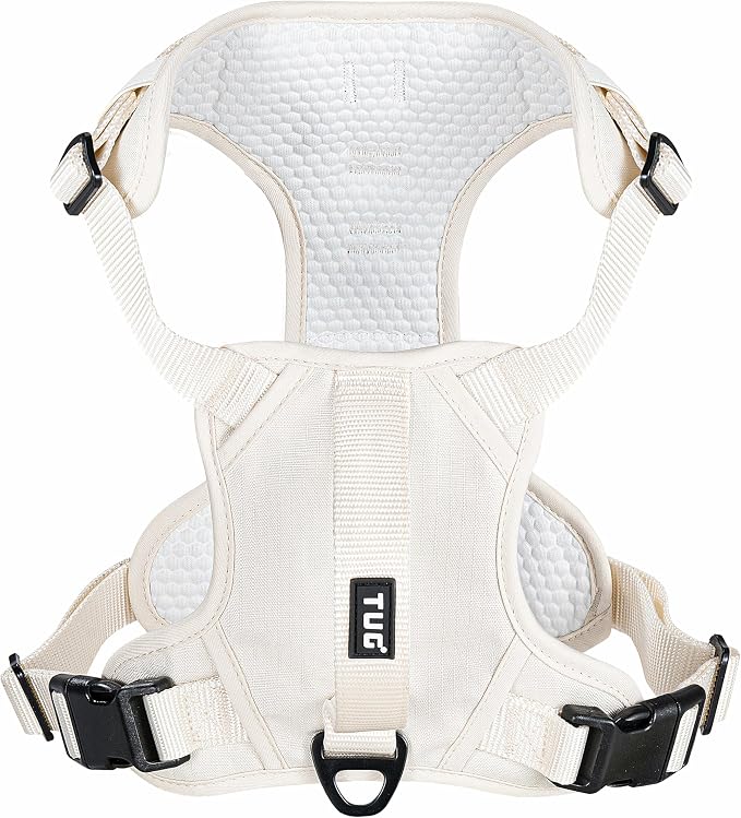TUG No-Pull Dog Harness, 2 Leash Clips + Padded Handle (Small, Cream) | Water-Resistant Padded Interior | No-Pull Front Clip | Padded Back Handle | Adjustable Straps