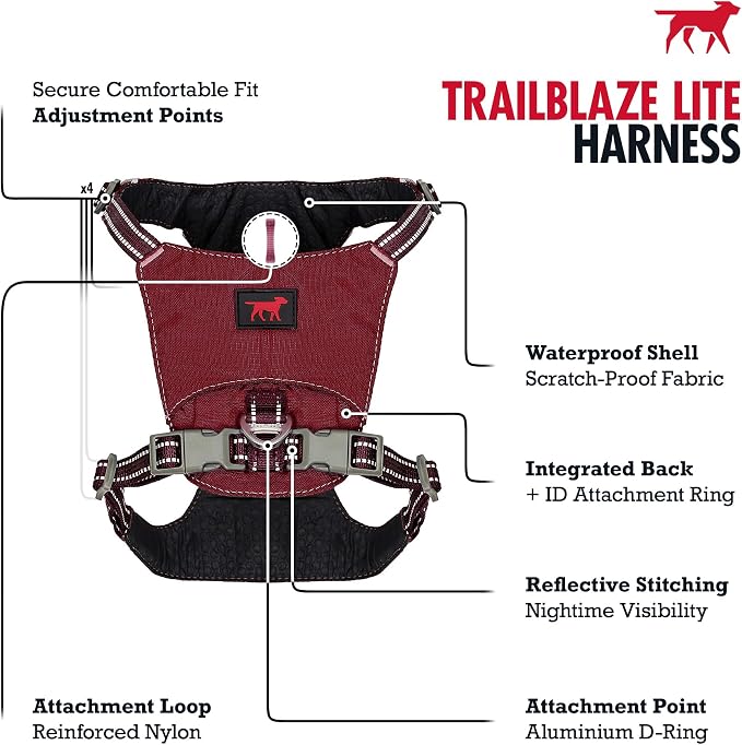 Tuff Pupper All-Day Wear Dog Harness | for Walking, Trail Running, Hiking | Front & Back Leash Clips | Reflective Trim | Easy On/Off Buckles | Lightweight Breathable | No Pull Design (XS, Red)