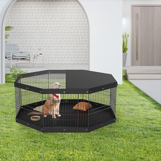 VEVOR Foldable Dog Exercise Pen, 24in 8 Panels, with Top Cover & Bottom Pad