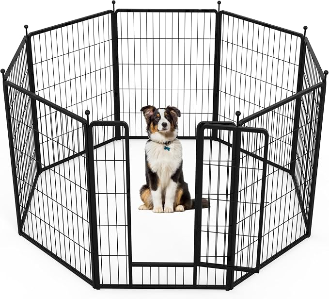 HealSmart Dog Playpen, 40in 8 Panels, Black