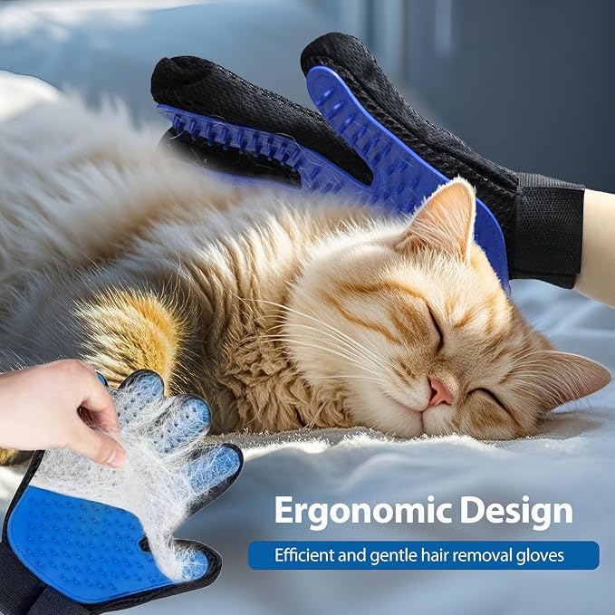 NVNAN 5 Piece Dog Grooming Brush Set with Grooming Gloves, Blue
